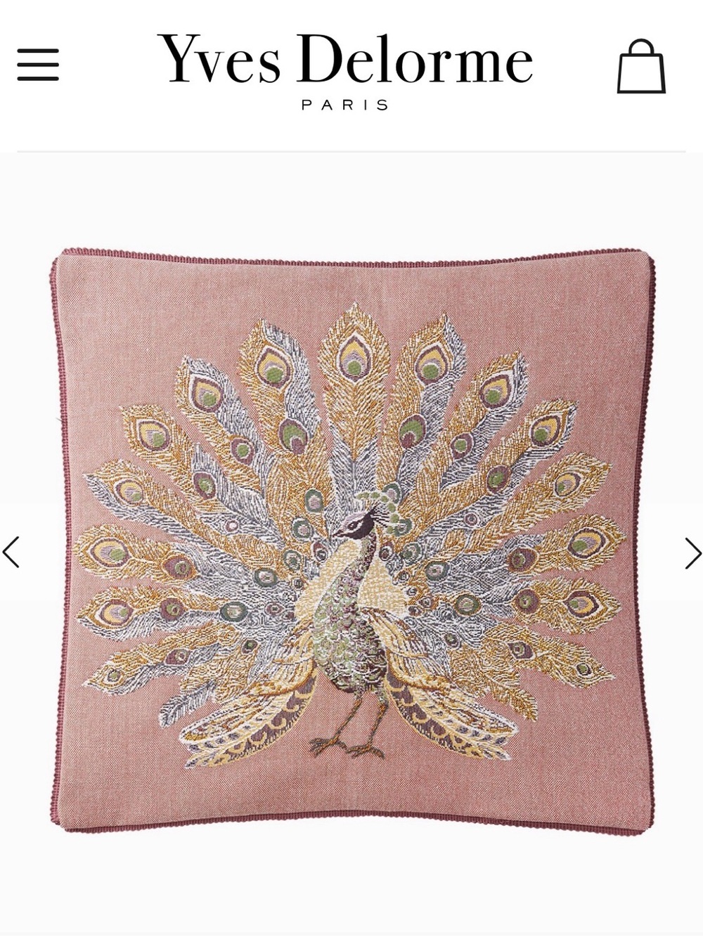 Yves Delorme Volière Peacock Decorative Throw Pillow Case Slipcover Petale